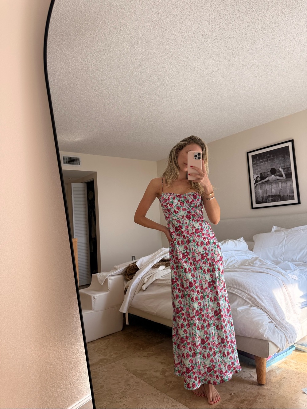 Zara Strapless Floral Maxi Dress in Pink and Green